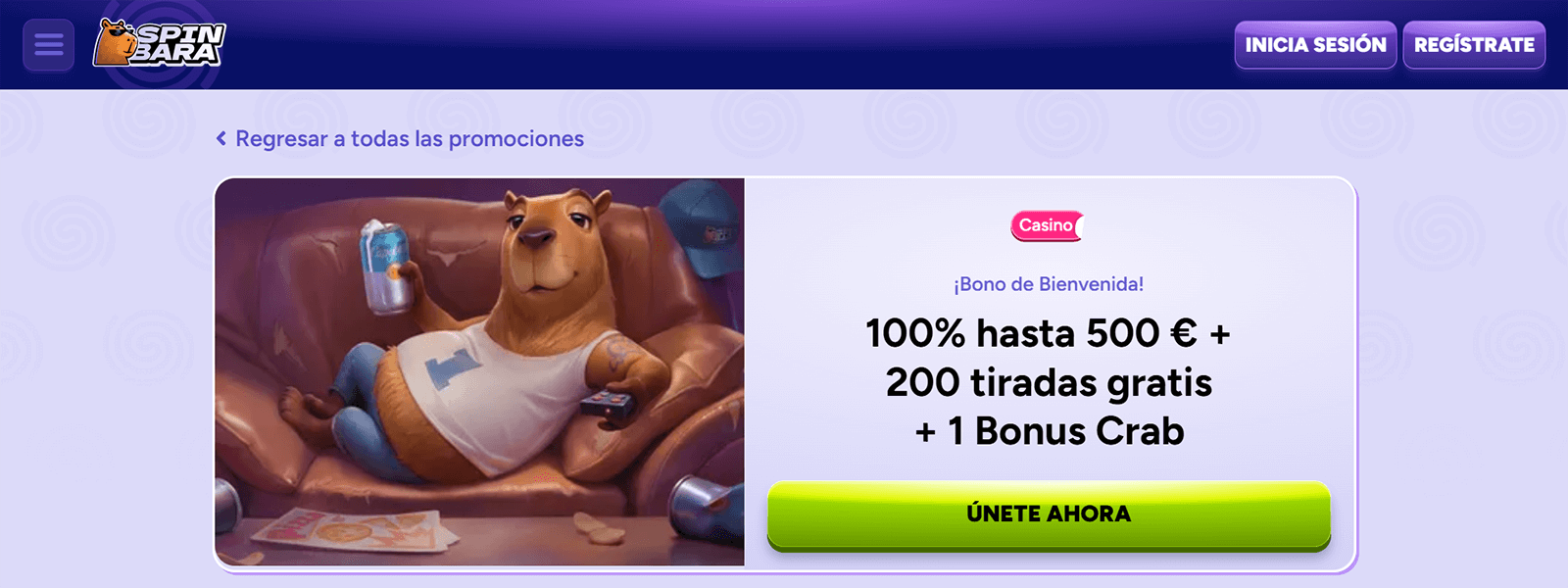 Bono de bienvenida del casino SpinBara