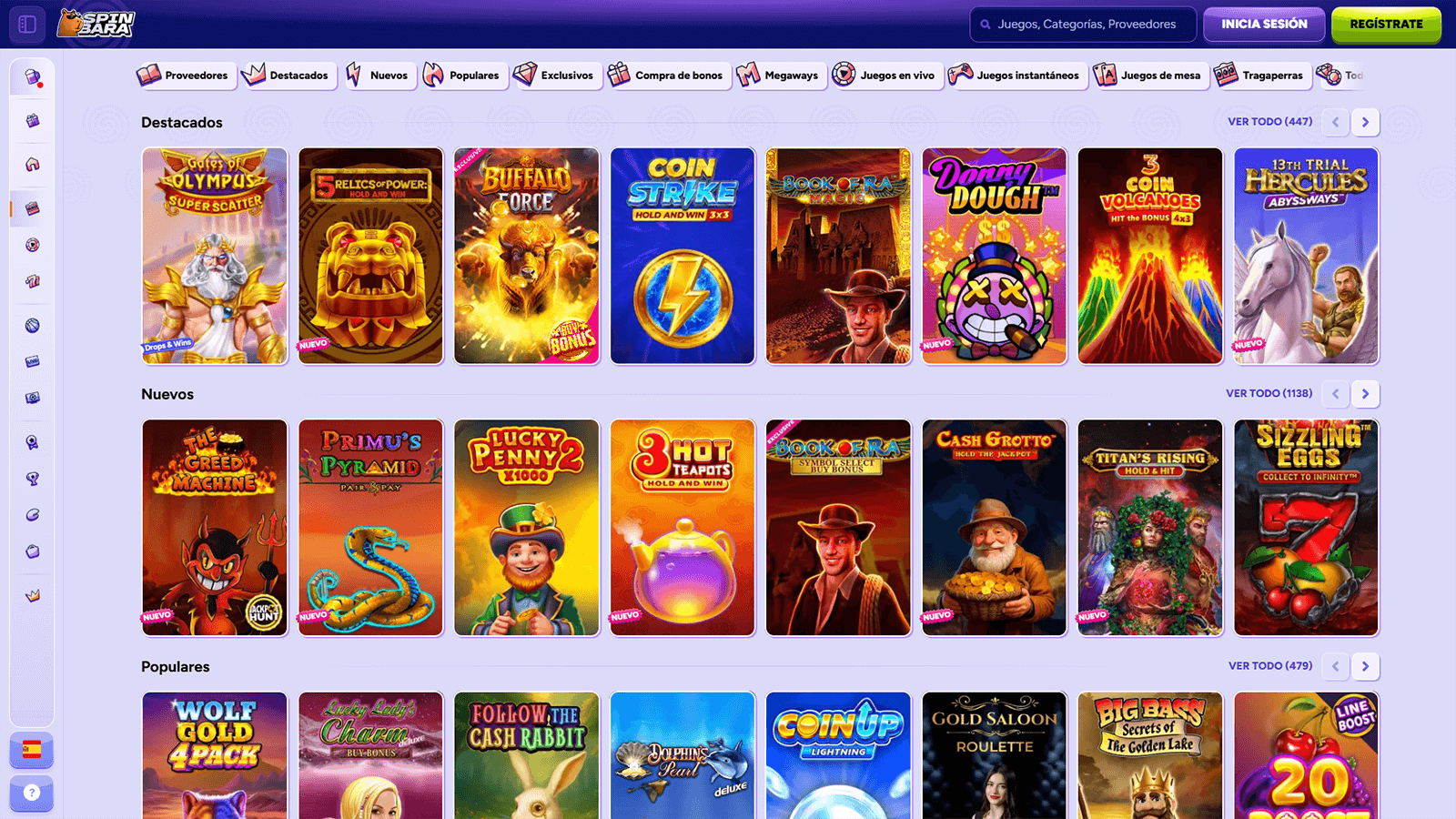 Los mejores juegos del casino SpinBara