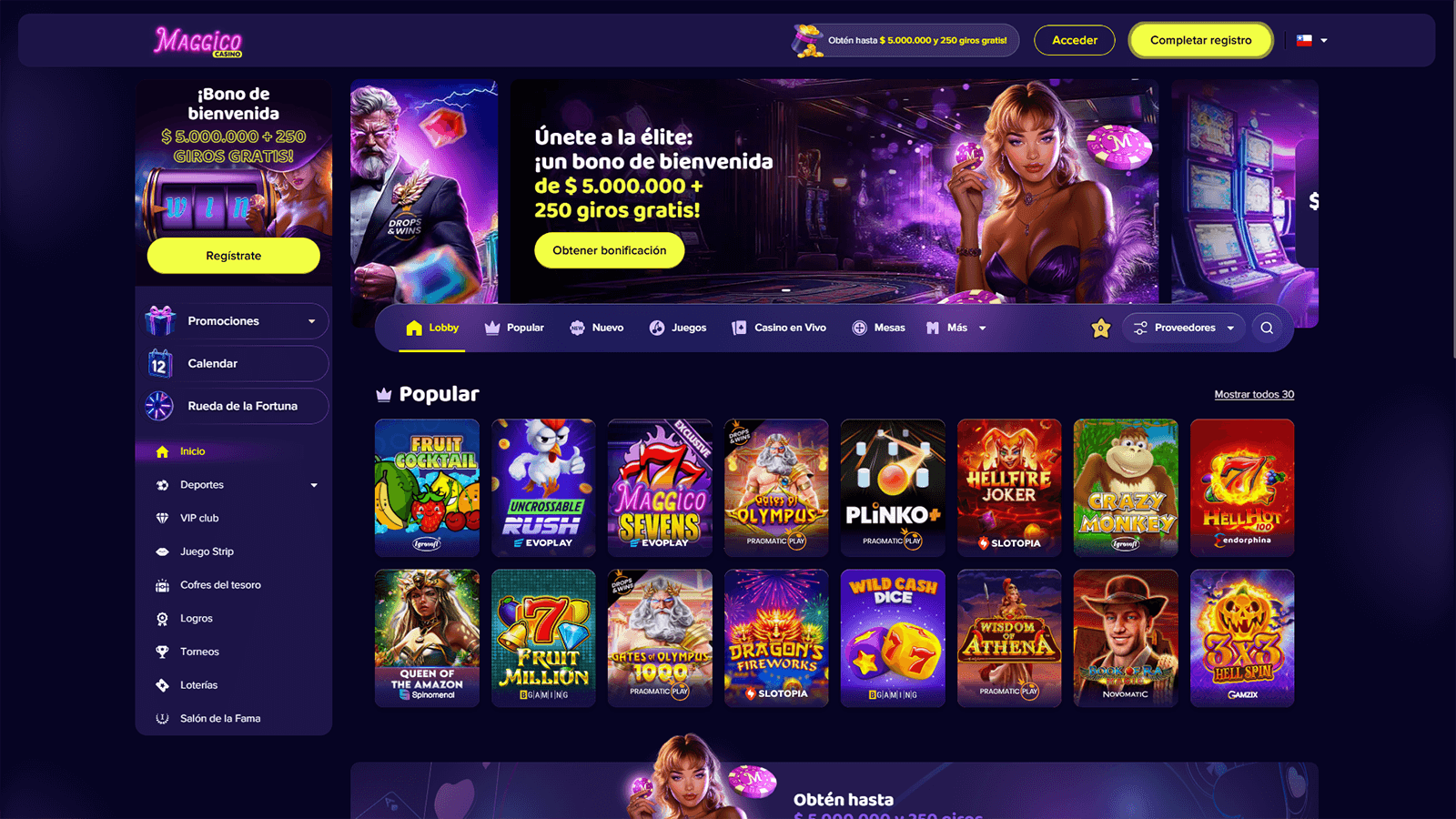 Pagina de inicio de Maggico Casino en Chile