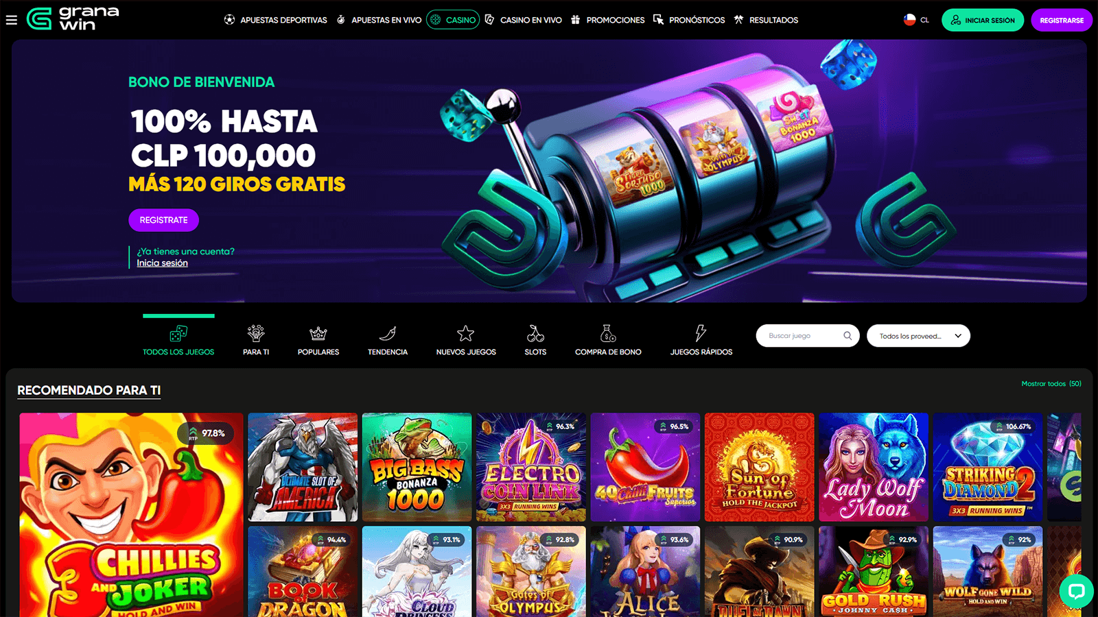 Pagina de inicio del Casino Granawin