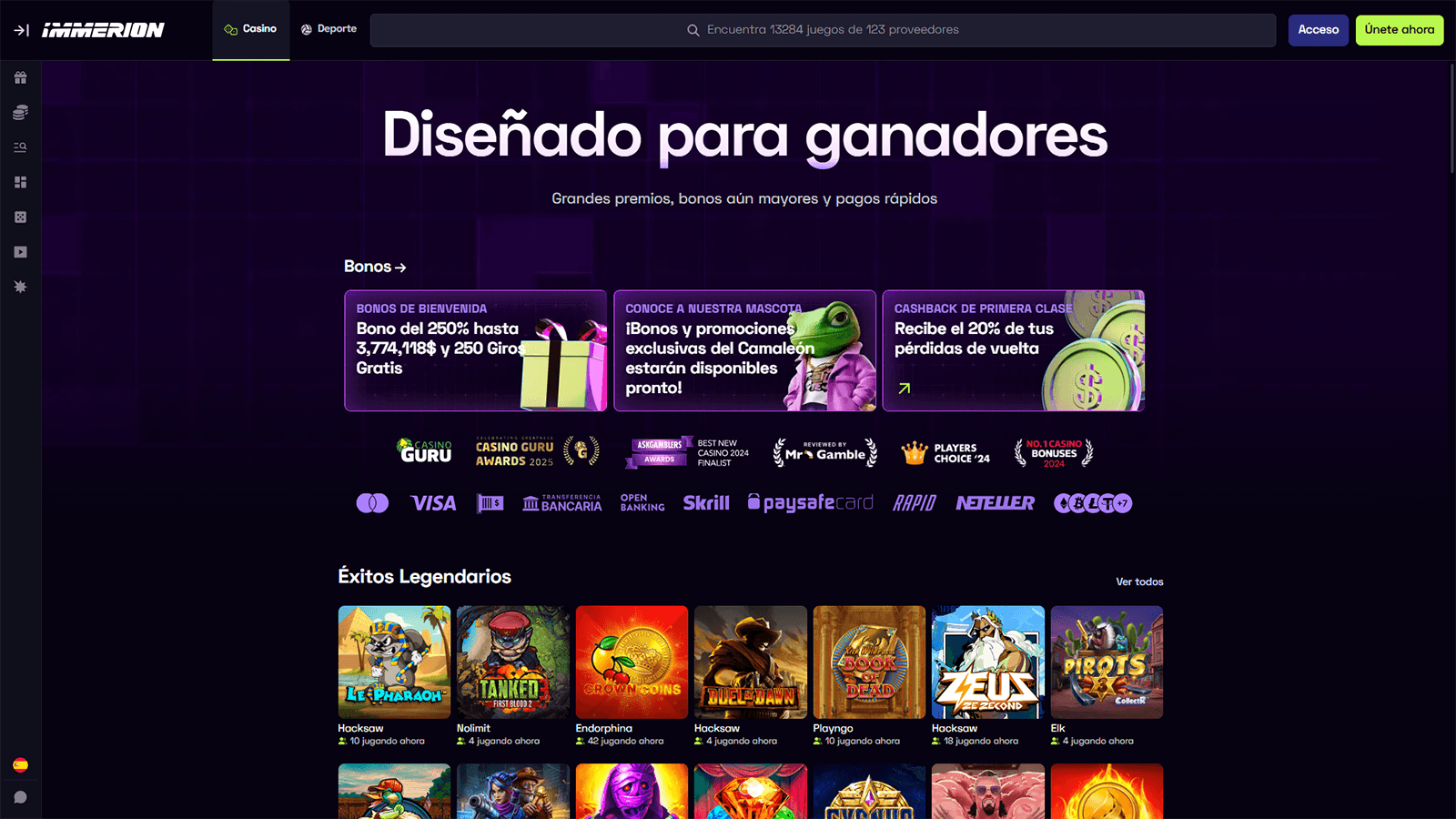Página principal del Casino Immerion en Chile